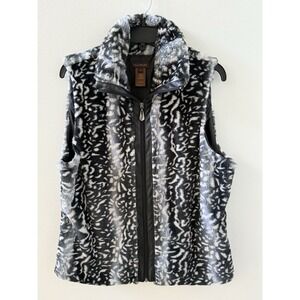 Women's Black And White Faux Fur Animal Print Vest By Multiples Size Medium